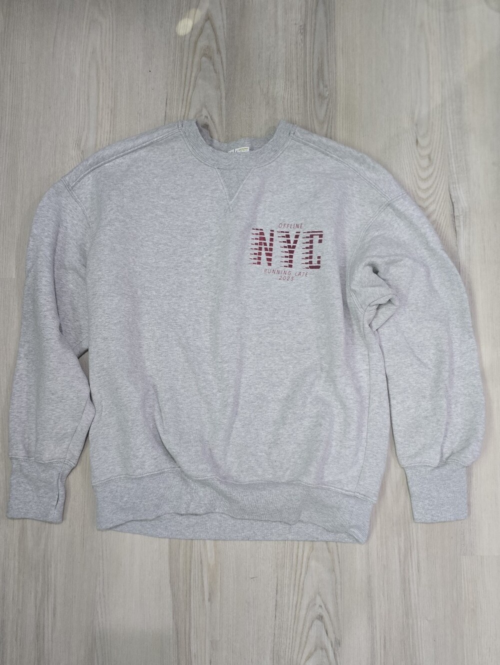 OFFLINE By Aerie Cloud Fleece Oversized S Grey NYC Running Crewneck Sweatshirt